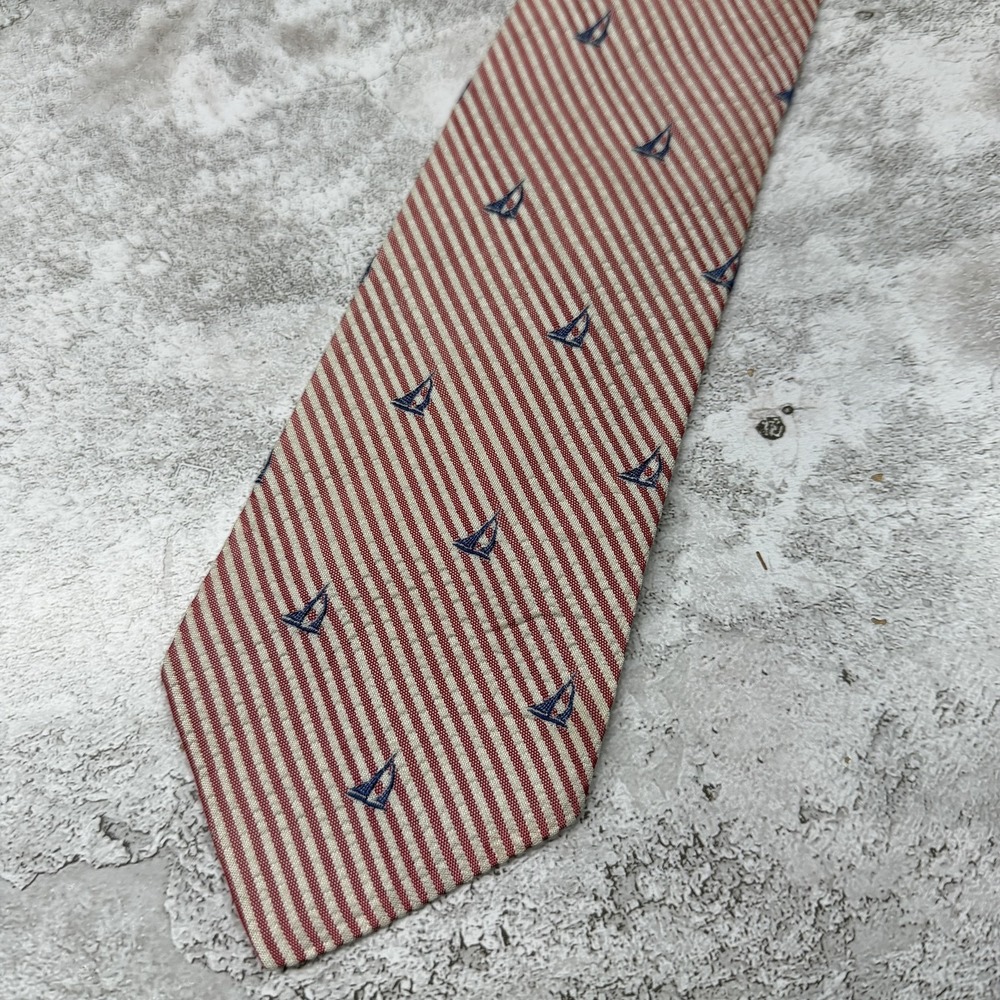 J.CREW Silk Tie Mens One Size Red Striped Jacquard Embroidered‎ Made In USA